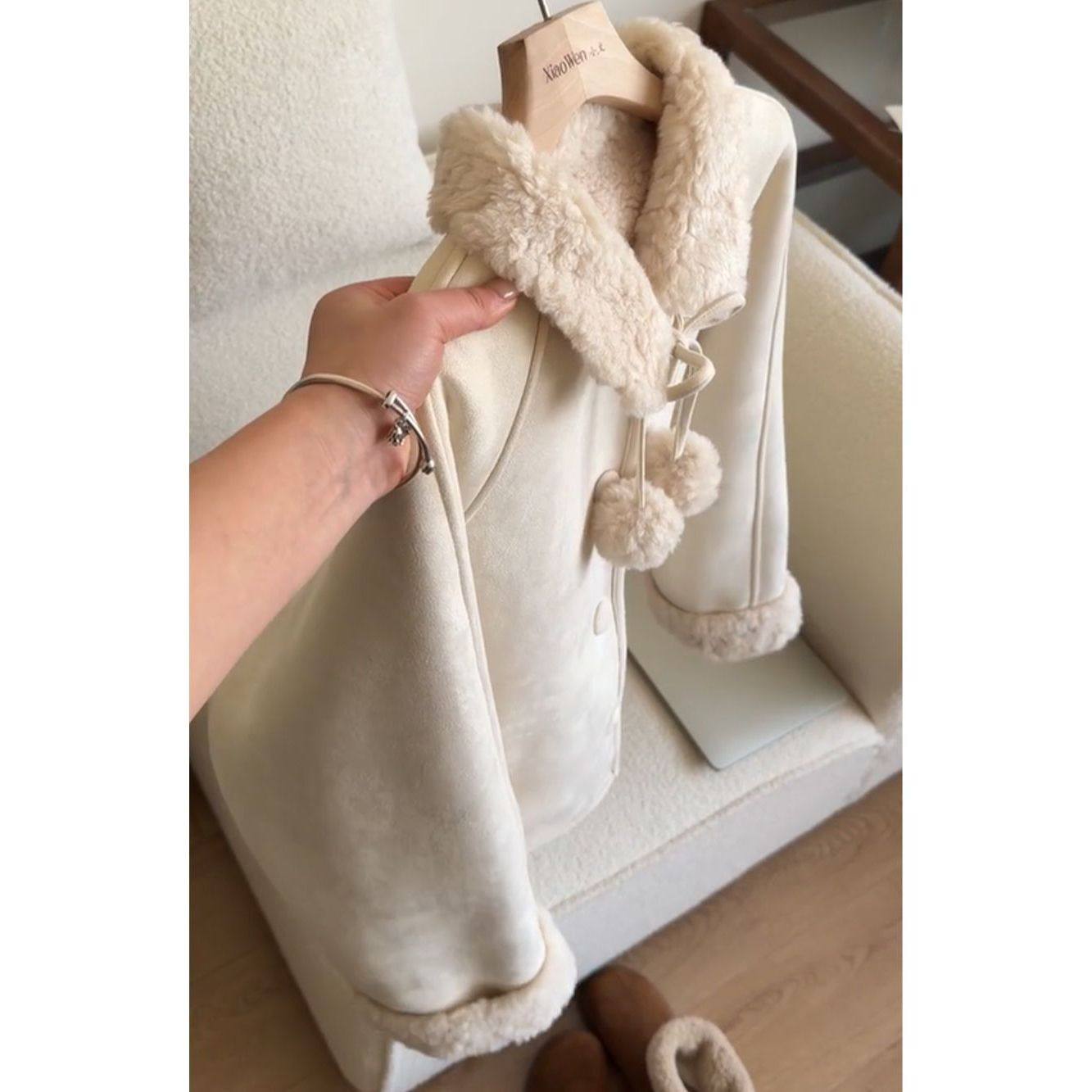 皮毛一体手工毛球超温柔韩系宽松休闲上衣女短外套,淘宝优惠券,粉丝福利购,淘宝优惠卷