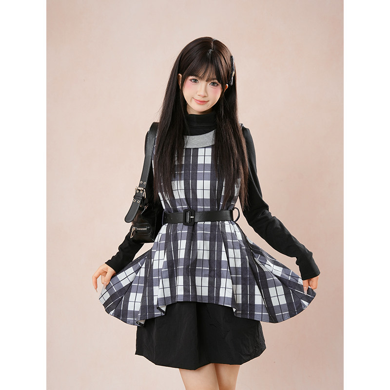 vintage古着套装日系古早感娃娃领格纹连衣裙百搭长袖打底两件套~,淘宝优惠券,粉丝福利购,淘宝优惠卷