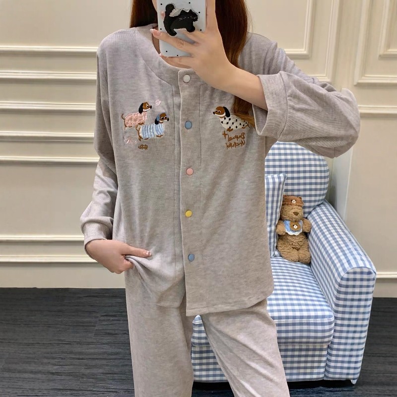 睡衣女秋冬季可爱腊肠狗刺绣带胸垫长袖薄绒套装春秋款羊绒家居服,淘宝优惠券,粉丝福利购,淘宝优惠卷