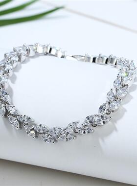 跨境热卖锆石米粒手链女时尚百搭潮水晶锆石柳条叶子手链bracelet