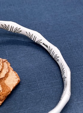 AKAK磨砂竹节复古国风开口可调节 999足银 手镯 男女同款情侣款