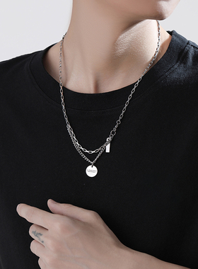 AKAK圆牌拼接简约嘻哈钛钢项链