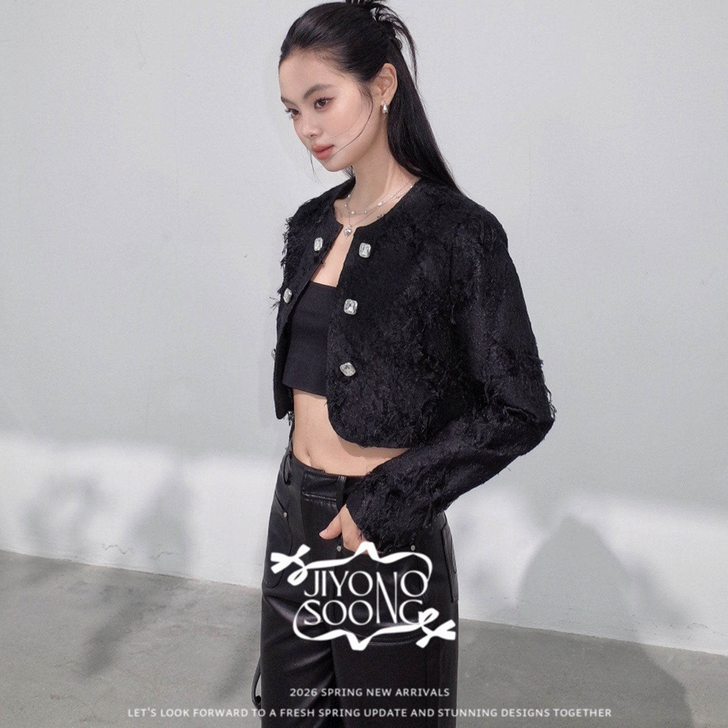 MBS.欧洲站新款JIYOOSOONG小香风鸵鸟毛装饰上衣钻扣粗花呢短外套,淘宝优惠券,粉丝福利购,淘宝优惠卷