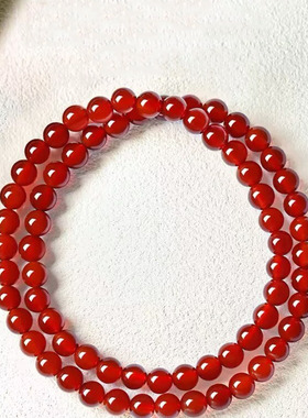 天然冰透南红玛瑙女圆珠妈妈项链