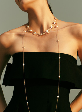 【新年礼物】ASCENDER手工拉丝拼色长项链女原创设计轻奢毛衣链女