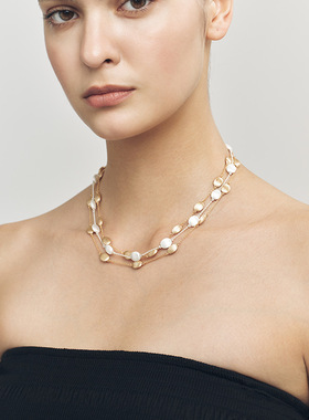 ASCENDER手工拉丝拼色多层项链女轻奢精致原创设计颈链金贵四季豆