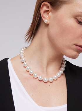 ASCENDER纯银镀金珍珠项链大直径