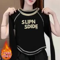 Double sided Develed undershirt woman 2023 new autumn and winter ins wind 100 lap stay with long sleeve t-shirt short and dont make a blouse