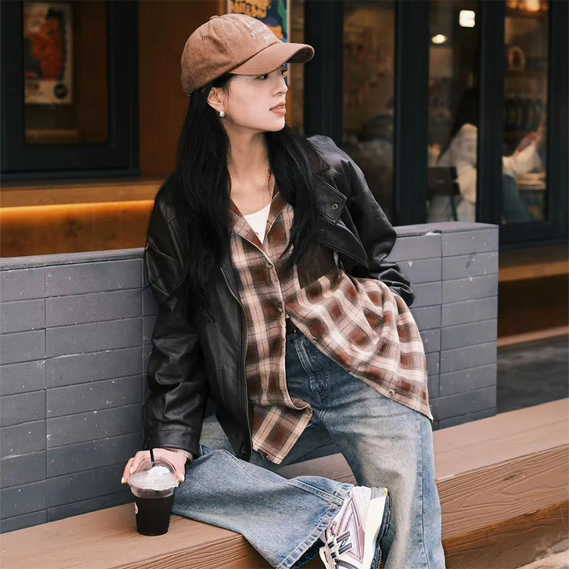 Howwell 复古棕色格子水洗毛边做旧格纹衬衫慵懒休闲宽松长袖衬衣,淘宝优惠券,粉丝福利购,淘宝优惠卷