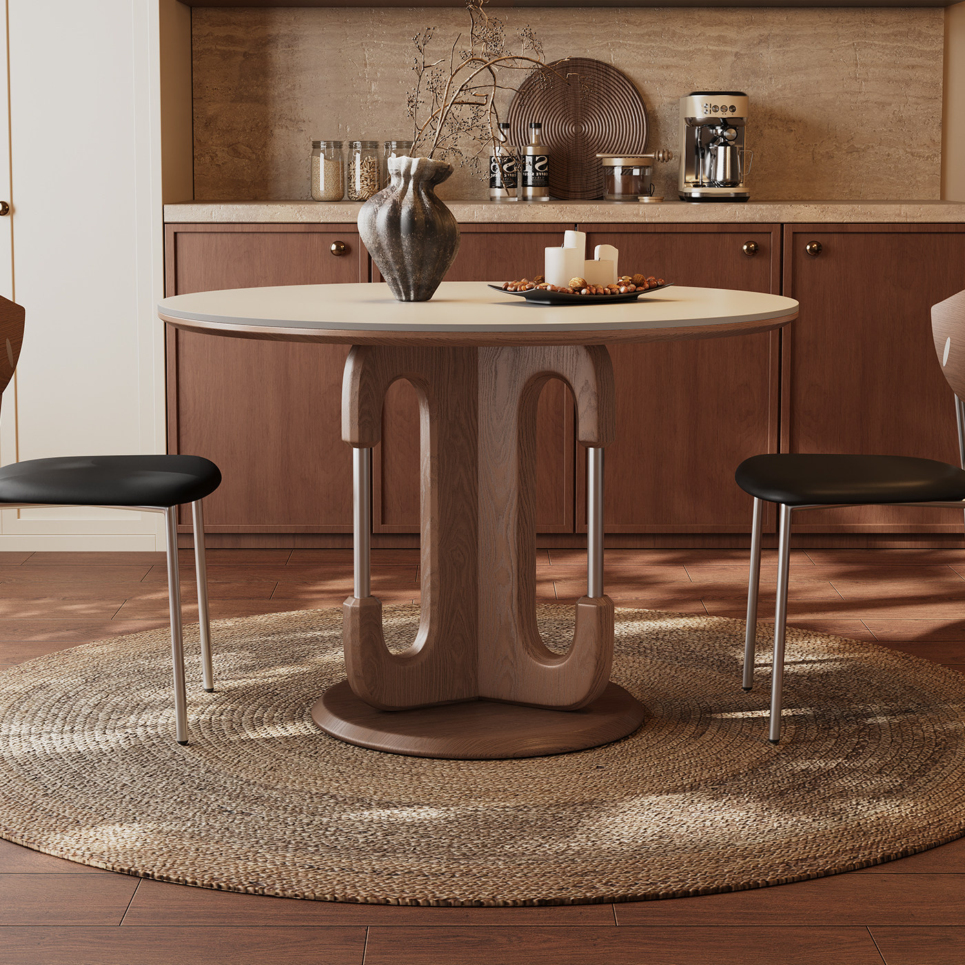 意式侘寂实木岩板圆桌全托底板家用餐厅轻奢极简小户型白蜡木餐桌,淘宝优惠券,粉丝福利购,淘宝优惠卷