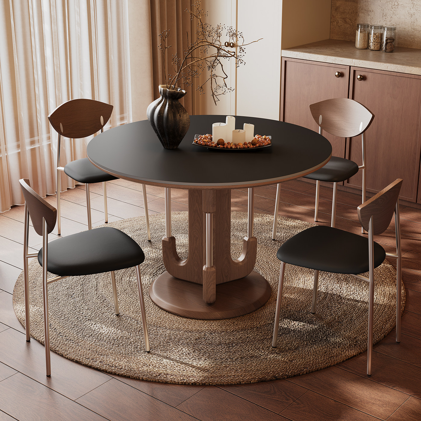 意式侘寂实木岩板圆桌全托底板家用餐厅轻奢极简小户型白蜡木餐桌,淘宝优惠券,粉丝福利购,淘宝优惠卷