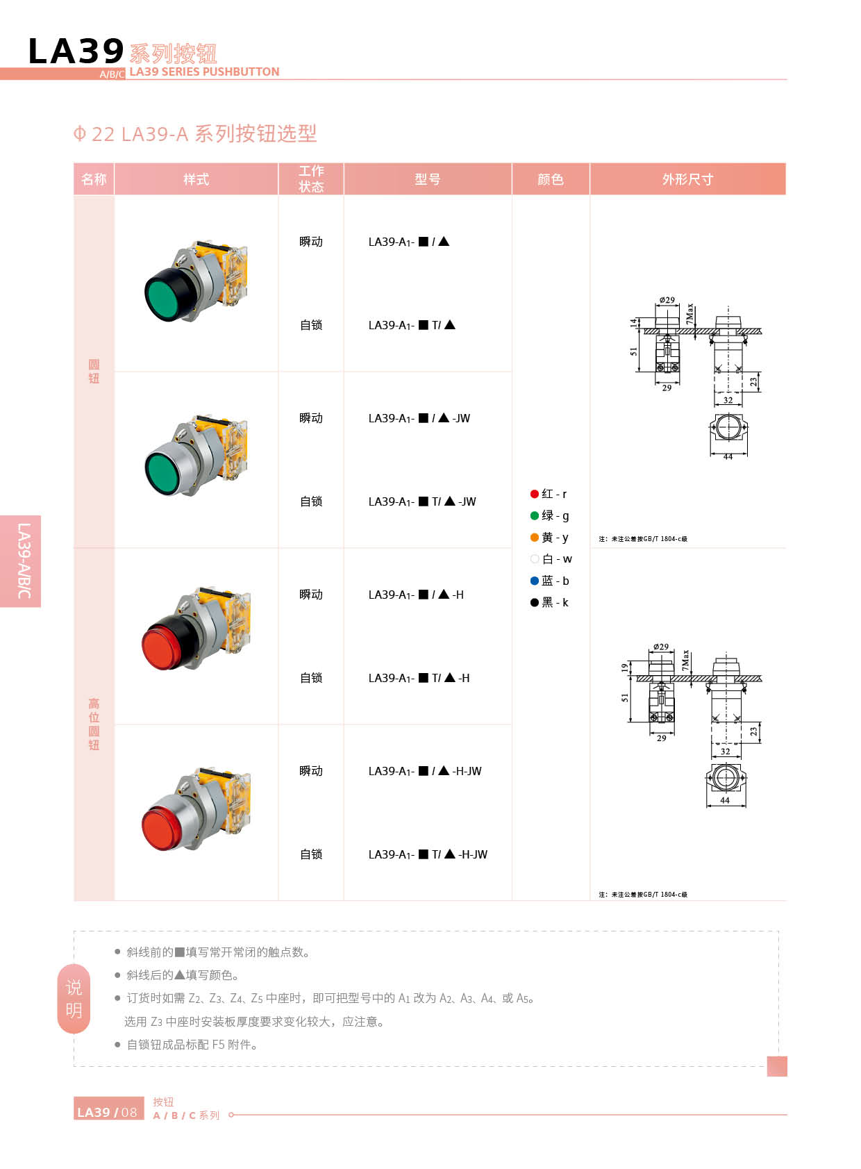 机床按钮电源启动开关带灯自锁瞬动平头高位钮LA39-A1-11TD/R23-H - 图0