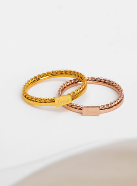 新潮ins麻花双拼英文牌Love戒指刻字英文戒表白情侣闺蜜生日礼物