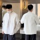 2025 spring and summer simple Henry neck casual shirt men's fashionable old money style loose and versatile texture long-sleeved top