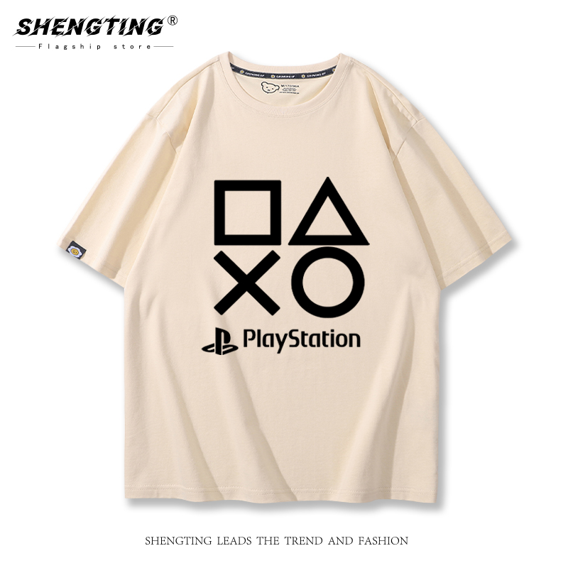 playstation索尼PS游戏机ps4经典logo短袖t恤男生夏纯棉宽松衣服 - 图3