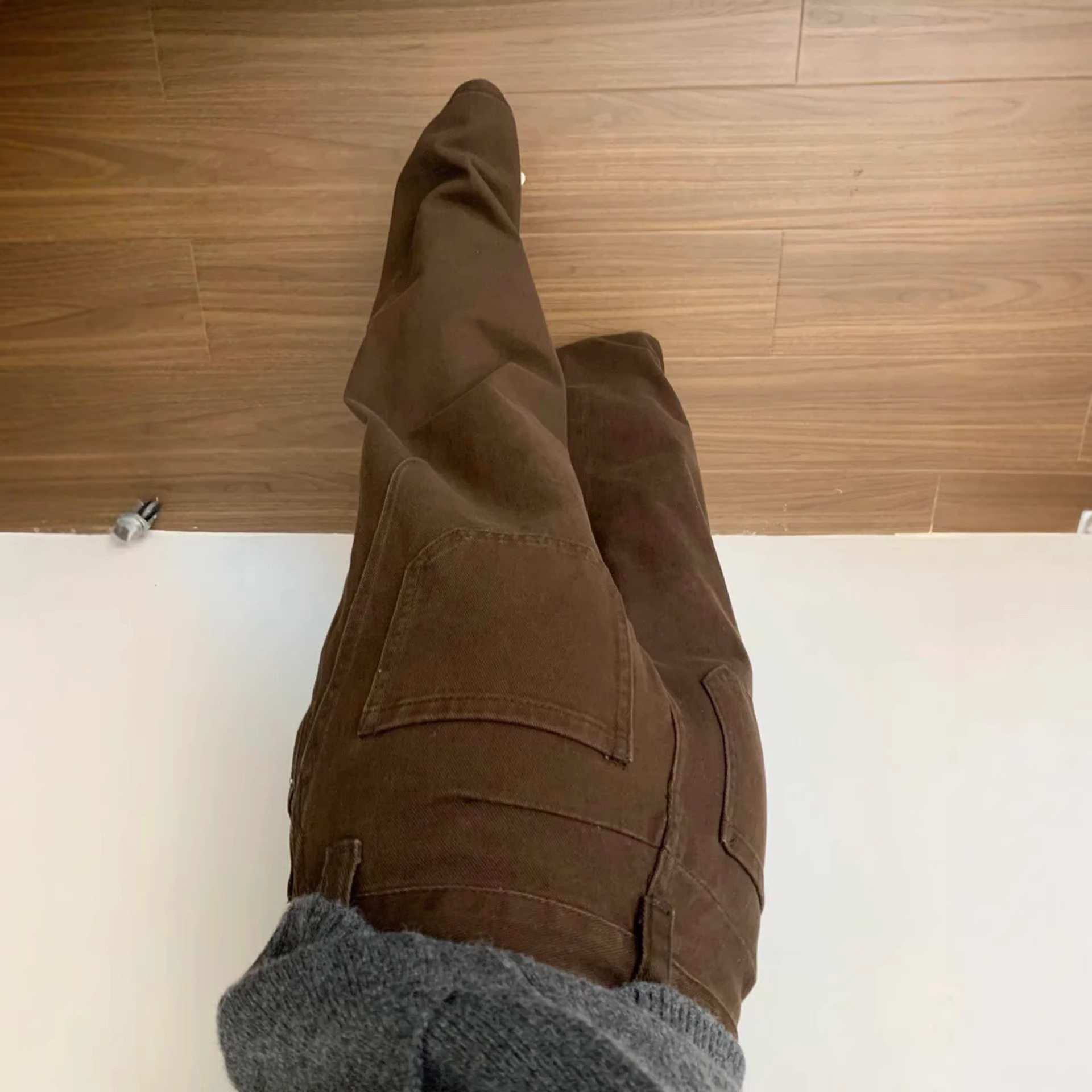 咖色裤子女春秋季大码显瘦牛仔裤梨型身材弯刀裤美拉德棕色阔腿裤,淘宝优惠券,粉丝福利购,淘宝优惠卷