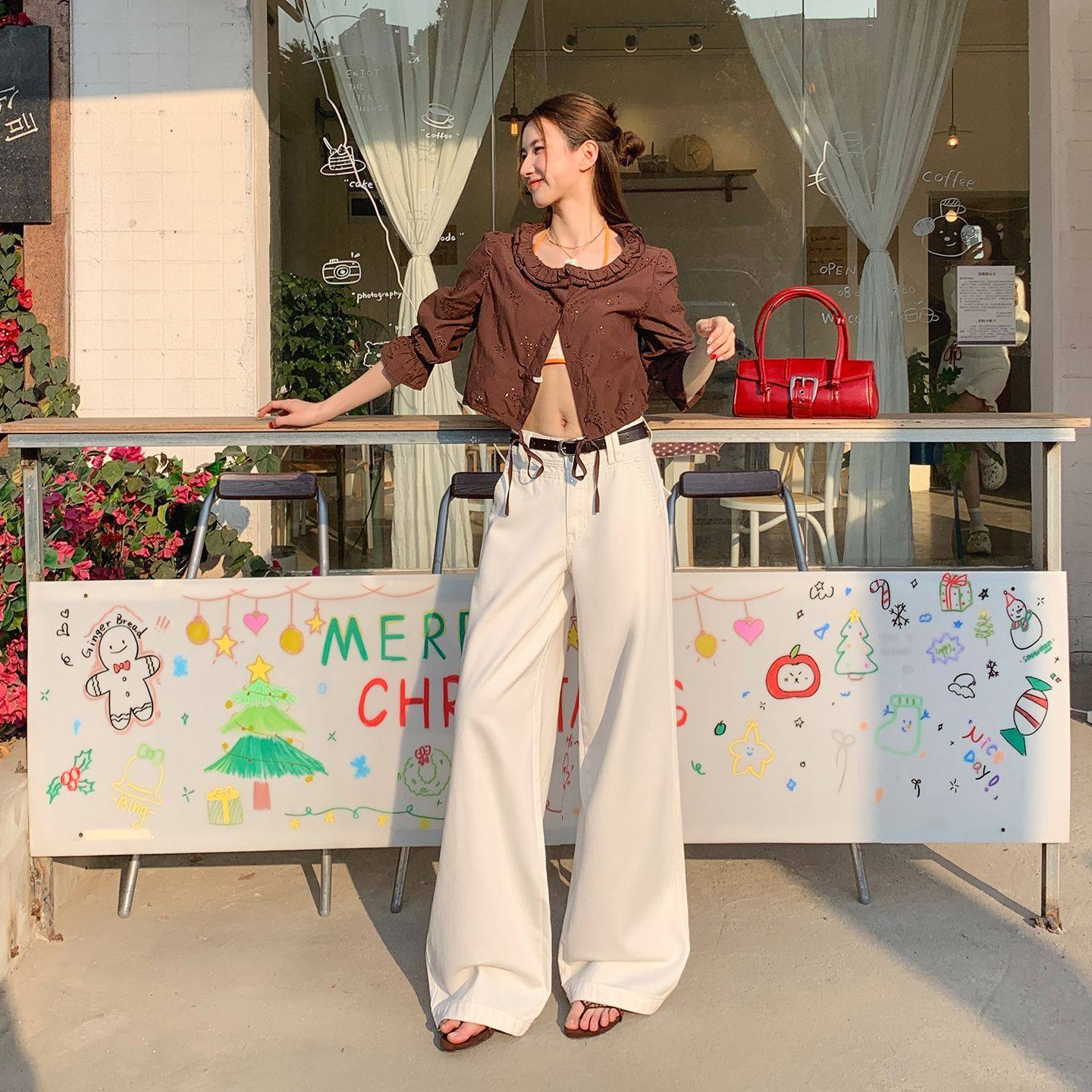 米白色美式复古阔腿牛仔裤女春季2026新款显瘦垂感窄版直筒拖地裤,淘宝优惠券,粉丝福利购,淘宝优惠卷