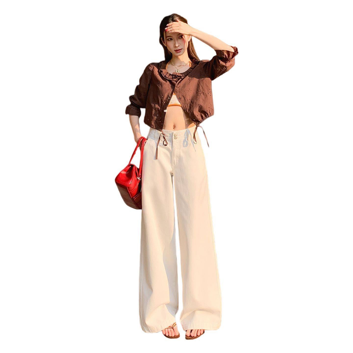 米白色美式复古阔腿牛仔裤女春季2026新款显瘦垂感窄版直筒拖地裤,淘宝优惠券,粉丝福利购,淘宝优惠卷