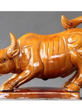 工艺品正北黄牛缺角客厅陶瓷黄色卫生间吉祥物十二生肖补角牛摆件