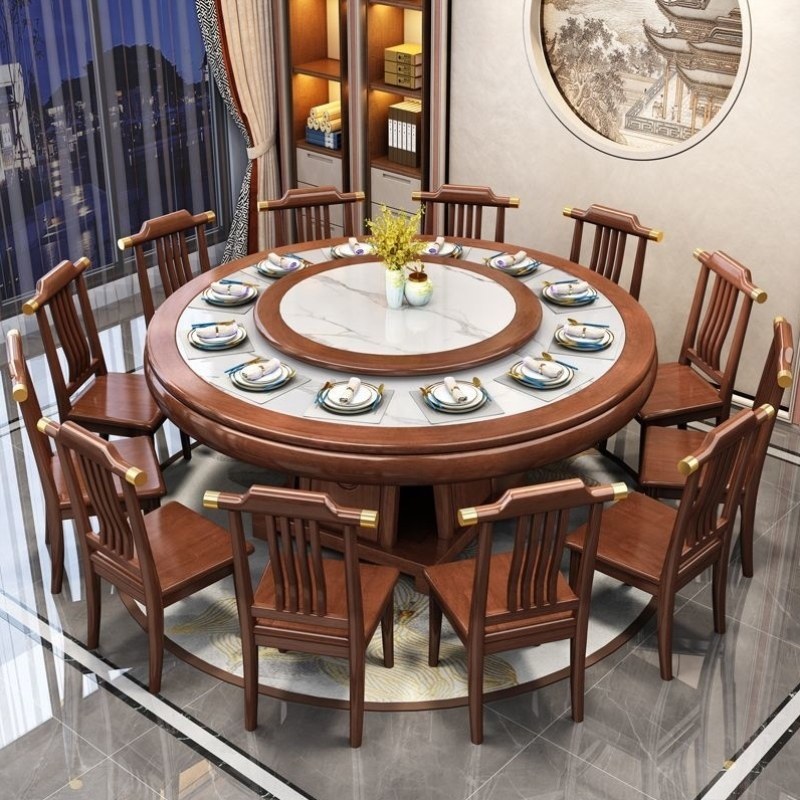 人饭桌酒店餐桌转盘组合新圆形家用10实木高档中式电磁炉岩板桌椅,淘宝优惠券,粉丝福利购,淘宝优惠卷
