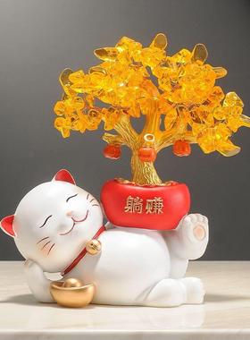 高级感小众小摆件发财树招财猫开业礼物客厅酒柜电视柜收银台装饰