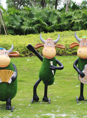 户外牛雕塑草皮羊摆件动物乐器景观户外园林草坪小品装饰造景