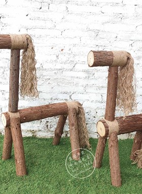 创意木头马仔实木手工小木马造型造景装饰道具田园风格森林系列