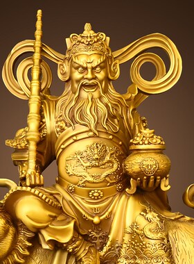 纯黄铜赵公明摆件武财神赵公明神像骑虎像客厅家用供奉办公室店铺