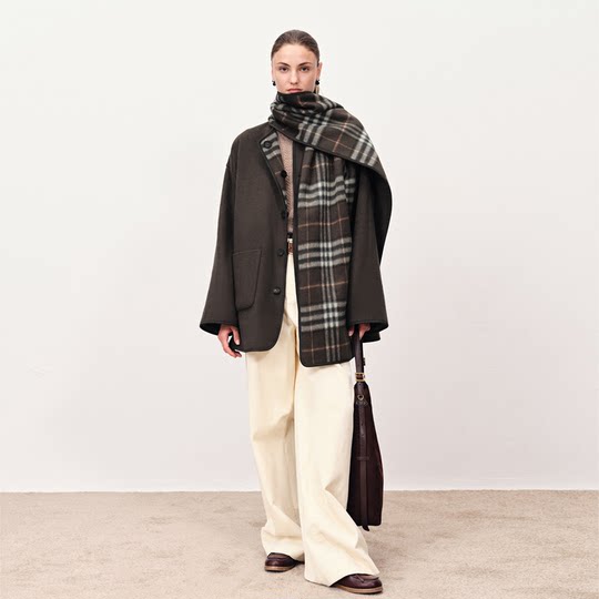 叶童同款Fabrique泰晤士双生格纹大衣短款羊毛羊绒毛呢外套斗篷女