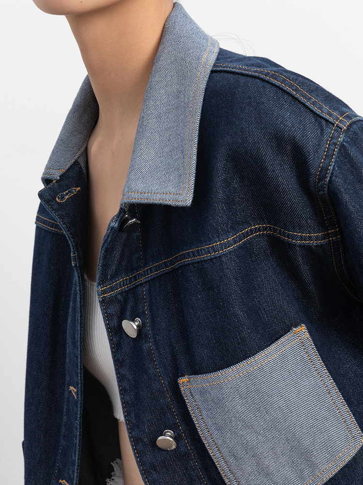 fabrique拼色牛仔2023早春女短外套 Fabrique短外套