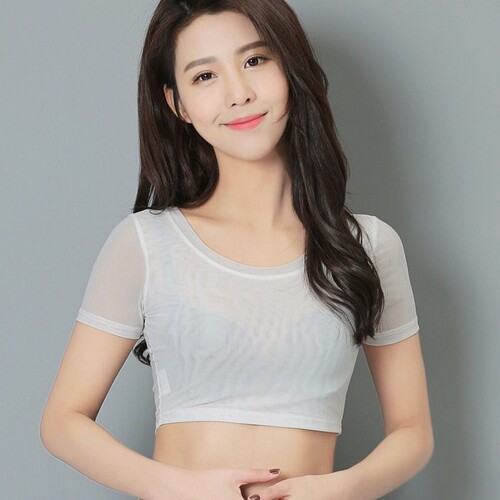 2026春夏低领半身t恤女高腰半截网纱打底衫性感内衣新品洋气小衫 - 图0