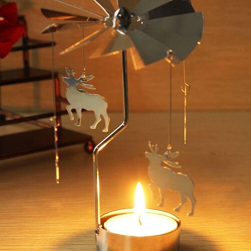 Spinning Rotary Metal Carousel Tea Light Candle Holder Stand - 图2