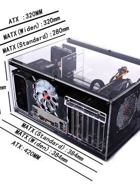 Full-side transparent acrylic horizontal computer mainframe