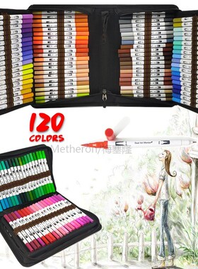 120 Color Fine Liner Dual Tip Brush Pens Set Drawing Paintin