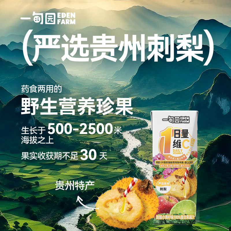 一甸园地域限定 贵州刺梨小青柠味100%复合果蔬汁200mL*10盒,淘宝优惠券,粉丝福利购,淘宝优惠卷