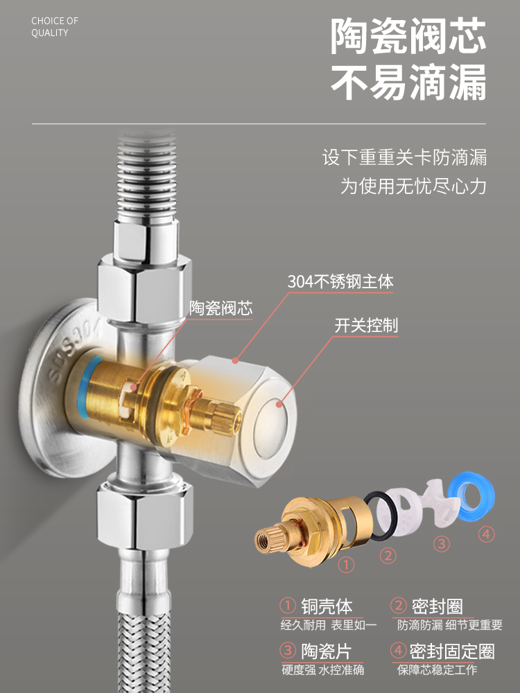 一进二出角阀三通304不锈钢一分二洗衣机水龙头双出水角阀4分阀门