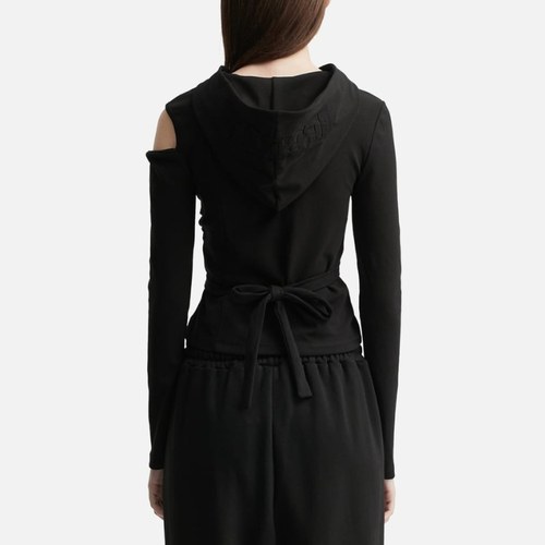 YEEL Strap Hooded Long Sleeve Top Black 长袖T恤女HBX - 图1