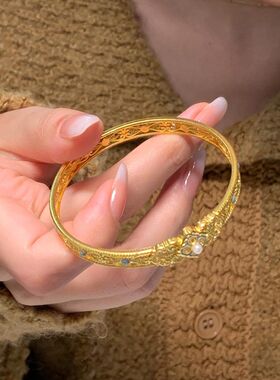 法国capinkofin梦回盛唐!古法金色珐琅手镯女镶嵌仿珍珠宫廷富贵