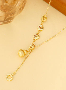 法国capinkofin新款金色福字葫芦吊坠项链女款秋冬毛衣链高级