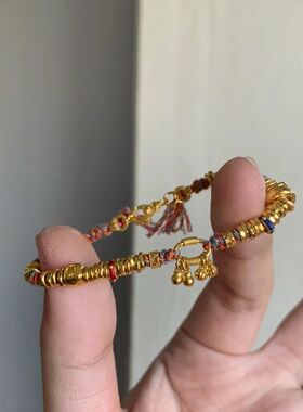 法国capinkofin古法复古盘缠彩绳藏式民族风手链招财纳福铃铛