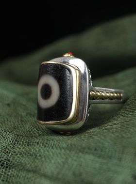 法国CapinKofin复古银镶嵌天珠男女开口戒指银色配饰嵌铜手饰