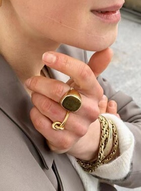 法国capinkofin美拉德风中古仿虎眼宝石戒指女欧美复古轻奢小众