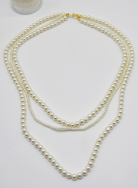 法国capinkofin时尚多层叠戴珍珠项链女小众设计感锁骨链高级感