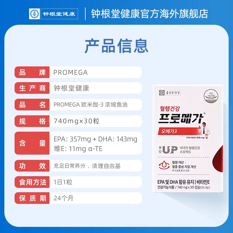 韩国钟根堂进口深海鱼油软胶囊omega-3成人EPADHA心脑健康抵抗力