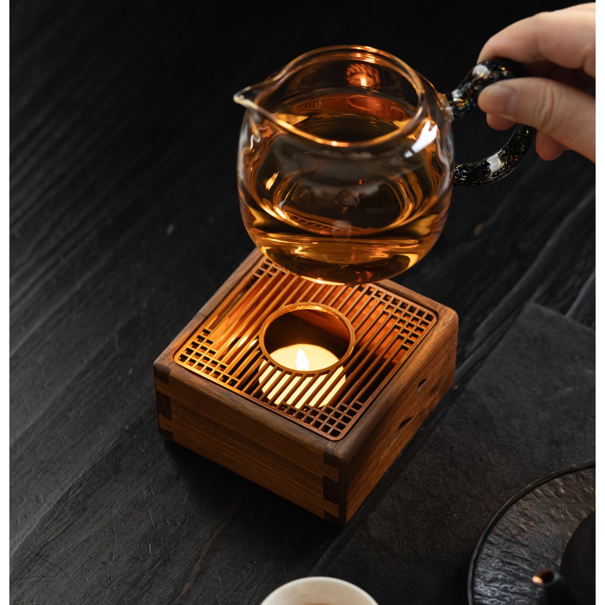 归鸿黑胡桃木温茶炉蜡烛加热中式家用暖茶煮茶炉实木底座温差器,淘宝优惠券,粉丝福利购,淘宝优惠卷