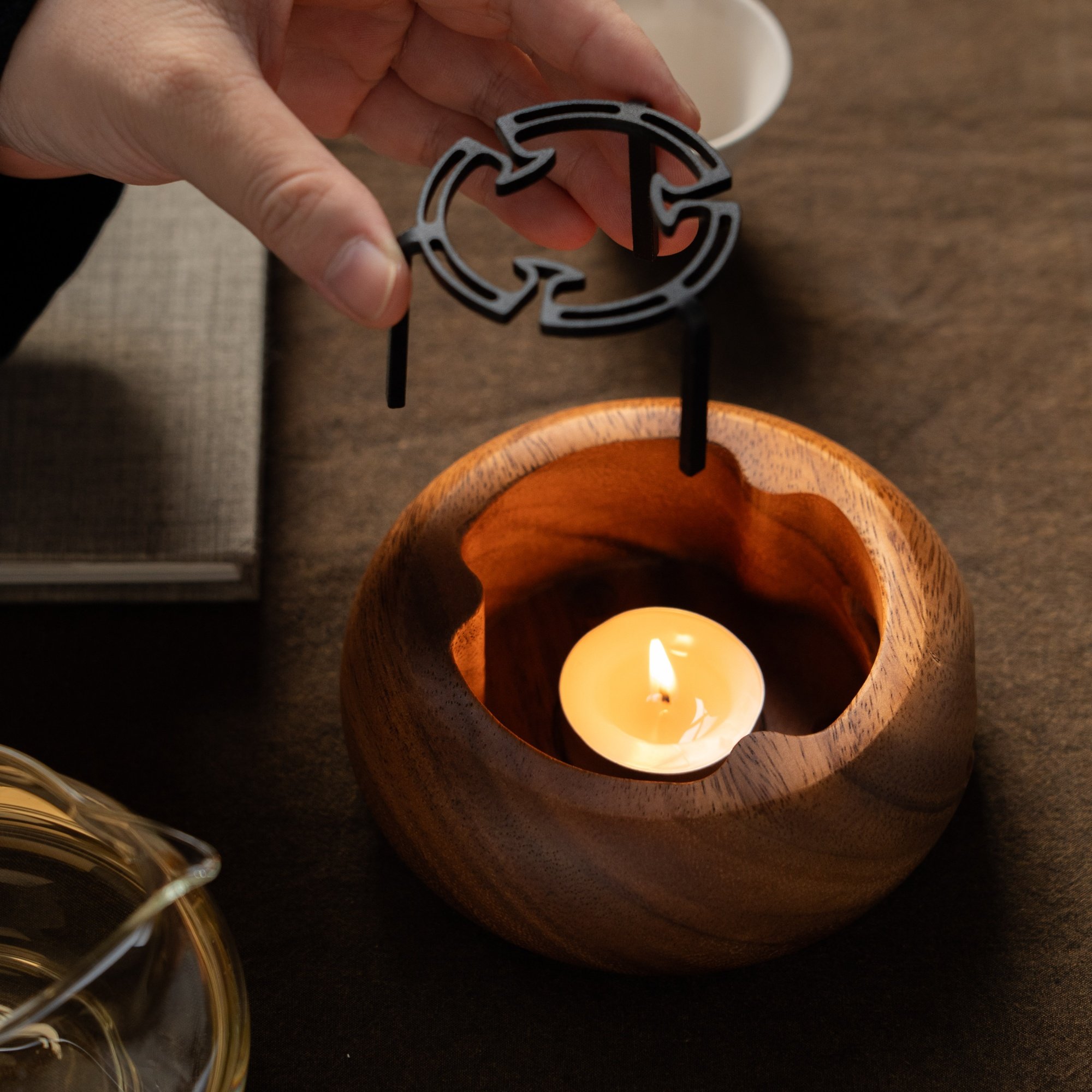 归鸿胡桃木温茶炉蜡烛加热家用室内煮茶器复古茶室围炉暖茶炉底座,淘宝优惠券,粉丝福利购,淘宝优惠卷