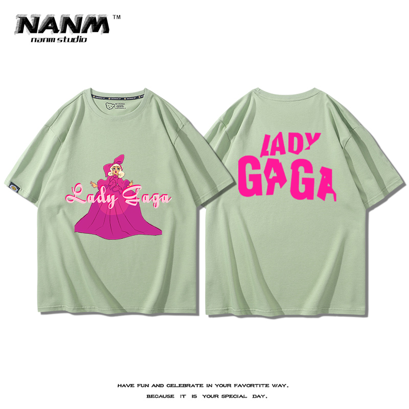 欧美歌手LadyGaga短袖男夏季粉丝应援服ins潮流设计感宽松纯棉T恤-图3