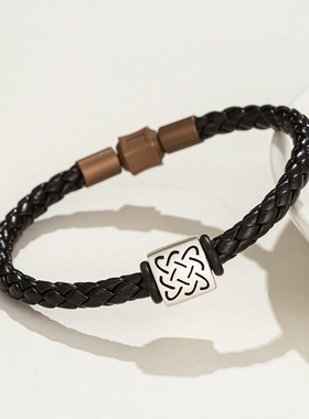 男生转运珠真皮手绳高端实心真皮