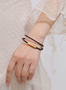 两圈双层皮绳手链免费刻字情侣