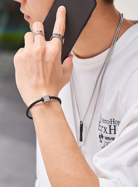 男女真皮百搭可穿珠diy编织手链